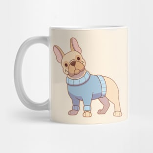 Cream frenchie in a blue sweater Mug